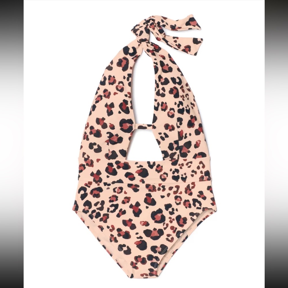 NEW ADORE ME Brinlee Contour Leopard Print Halter Swimsuit
